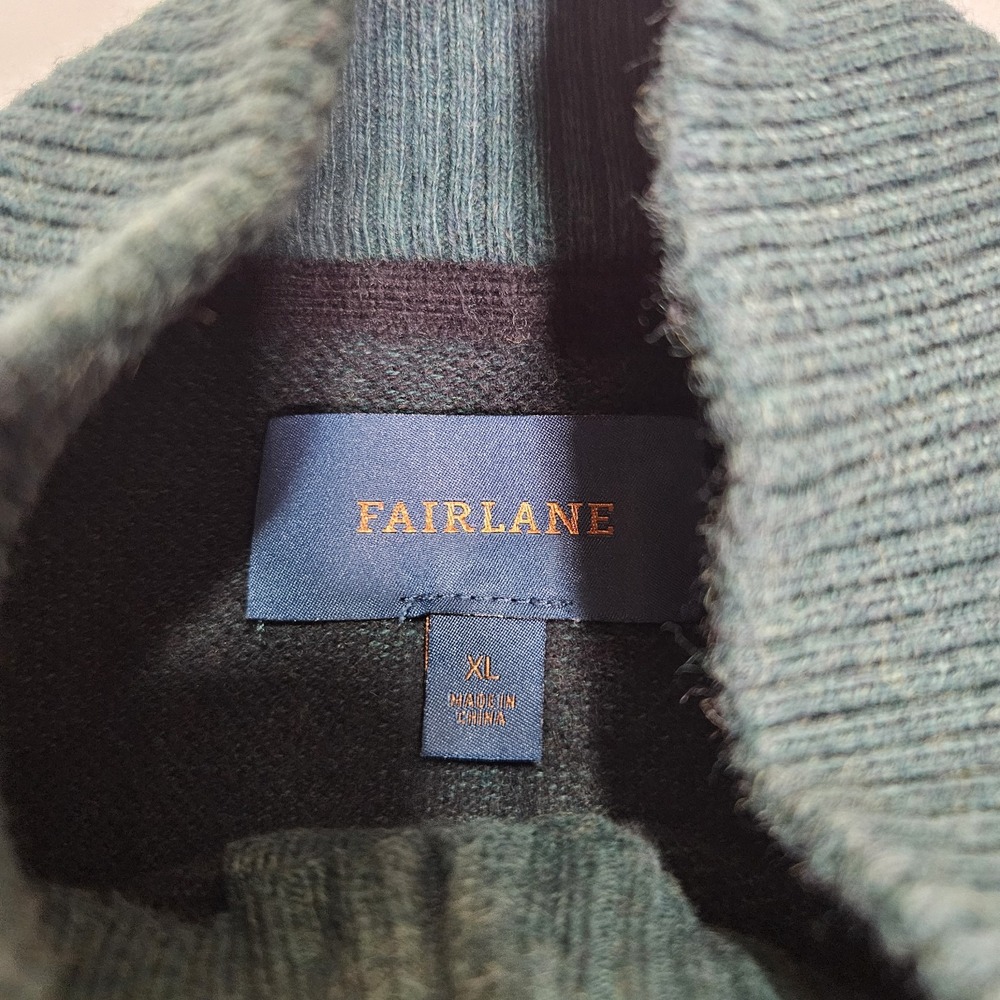 Fairlane Men's XL 1/4 Zip Sweater Cashmere Blend Green Colorblock Soft Pullover - Picture 3 of 8